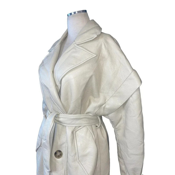Apparis Kiera Faux Leather Trench Coat in Ivory Large New Vegan Jacket - Picture 8 of 16
